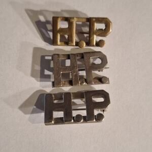Vintage Silver And Gold Tone "HP" Insignia Uniform Pin Set Of 3